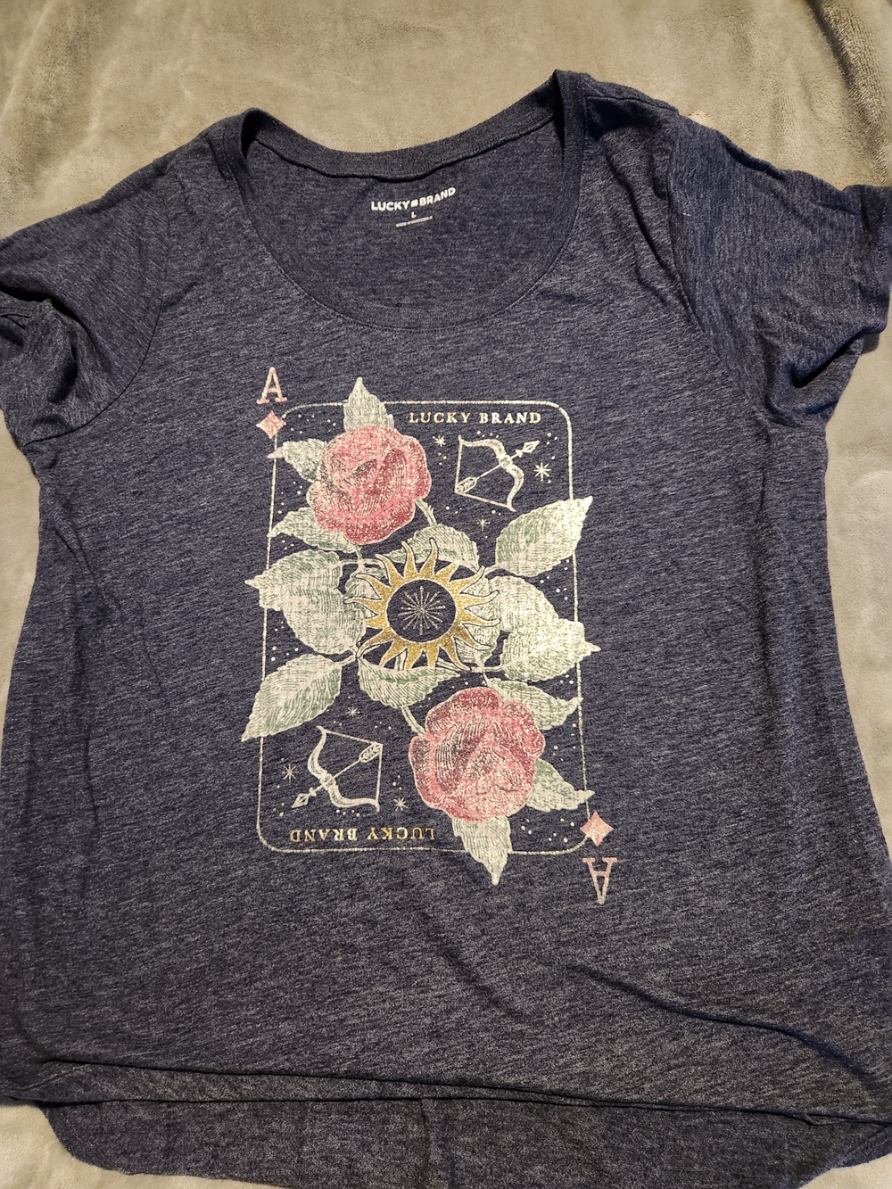 Lucky Brand Heathered Navy Crew Neck Tee